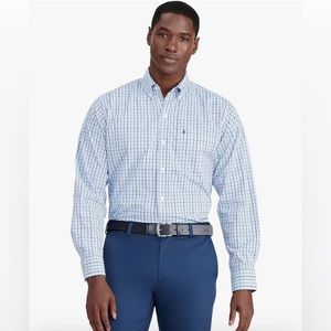 Men’s Izod Performance Comfort Button Down L/S Plaid Shirt Blue Size XXL NWT